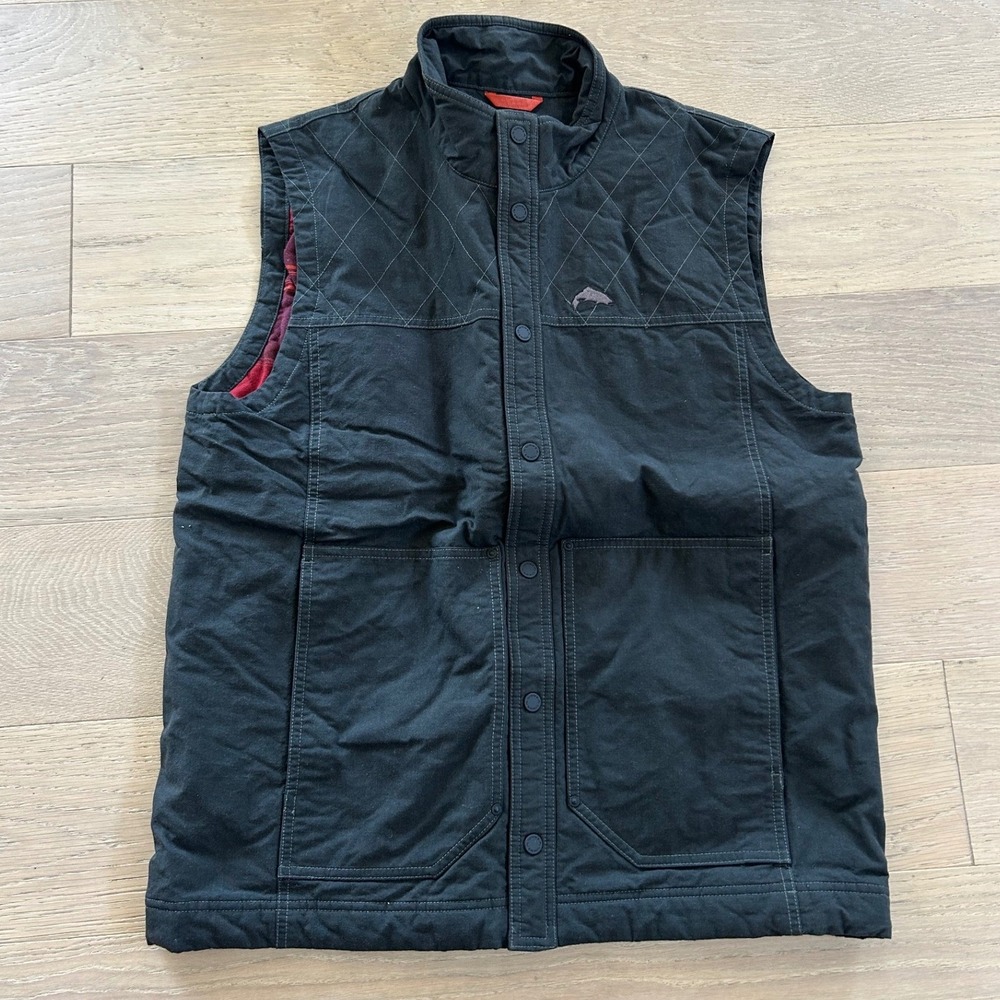 Simms Fishing Products Mens Black Cordura Insulated Flannel Lined Vest Size M